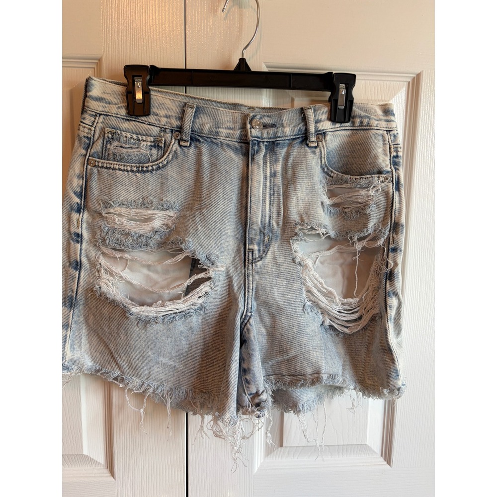 American Eagle Distressed High Waisted Denim Shorts Light Wash Blue Womens 10
